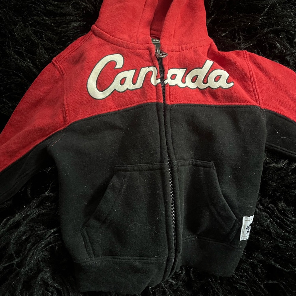 Canada Two-Tone Red & Black toddler Hooded Zip sweater